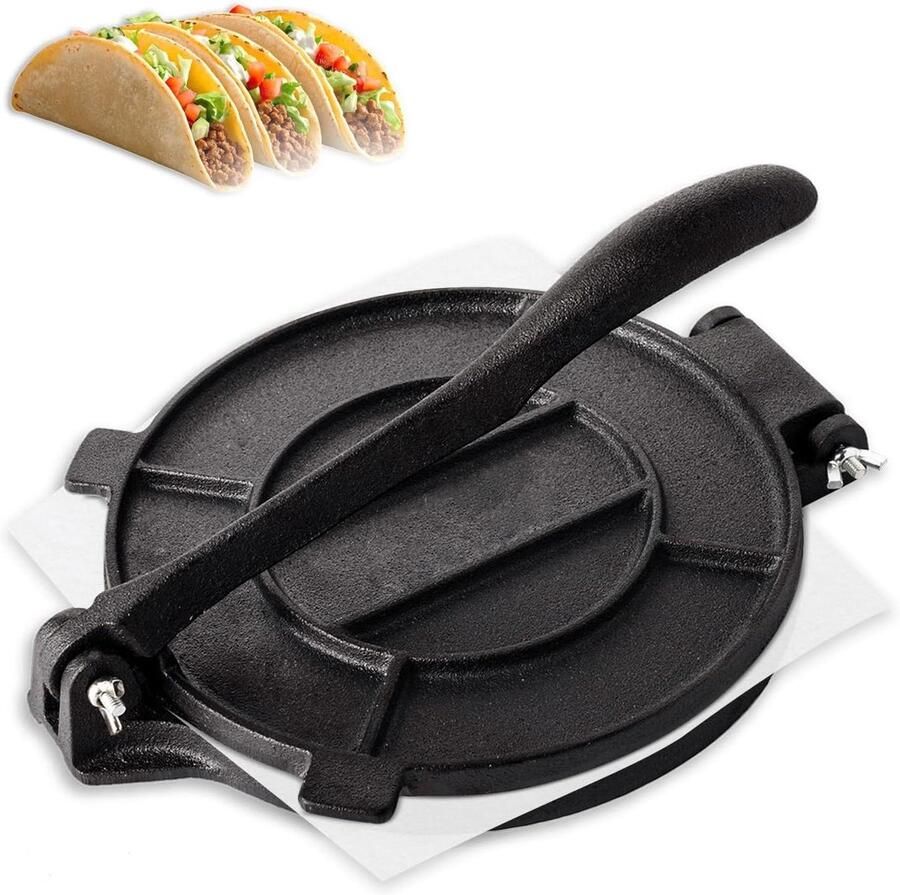 Tortilla Pers Roti Maker Zelf Tortillas Maken Gietijzeren Constructie 30 cm Diameter Zwart