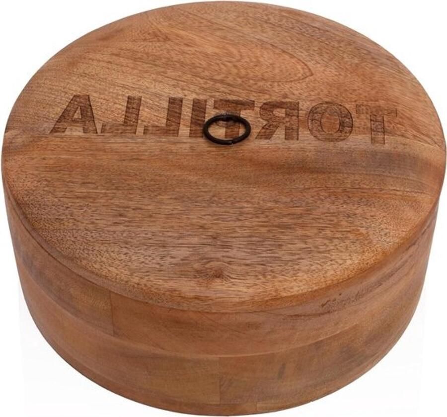 Tortilla Warmer Brood Houder Maaltijden Warm Houden Handgemaakt Mangohout 23 cm Diameter Natuurlijk Bruin