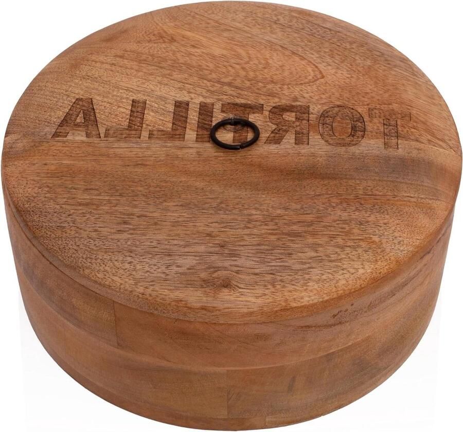 Tortilla Warmer Brood Houder Maaltijden Warm Houden Handgemaakt Mangohout 23 cm Diameter Natuurlijk Bruin