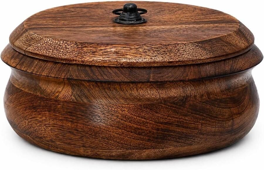 Tortilla Warmer Brood Houder Warm Houden Handgemaakt Hout 22x10 cm Natuurlijk Bruin
