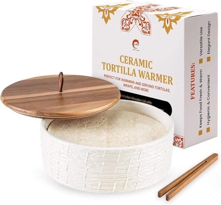 Tortilla Warmer Brood Warmer Warm Eten Houden Luchtdichte Houten Deksel 20 cm Diameter Natuurlijk Hout