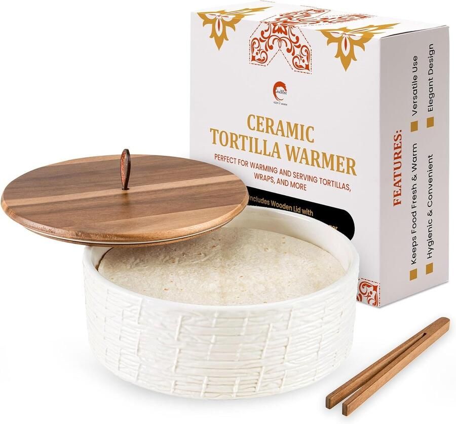 Tortilla Warmer Brood Warmer Warm Eten Houden Luchtdichte Houten Deksel 20 cm Diameter Natuurlijk Hout