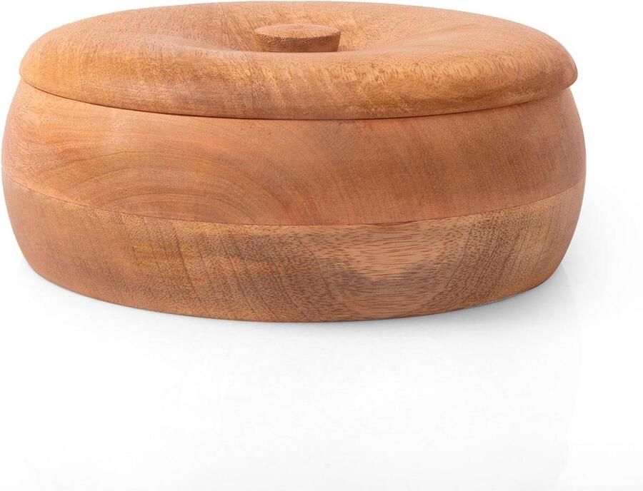 Tortilla Warmer Broodhouder Roti Keeper Brood Warm Houden Handgemaakt Mangohout 22 cm diameter Natuurlijk Bruin