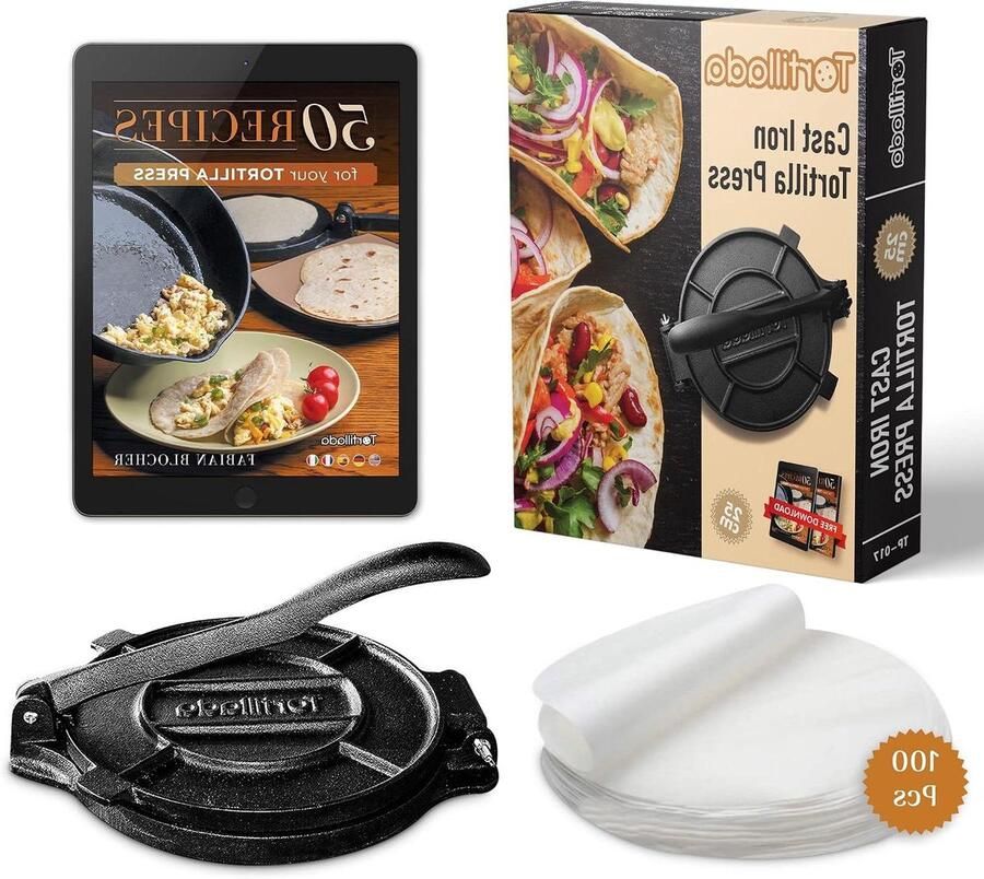 Gietijzeren Tortillapers Plattebrood Maker Zelf Tortillas Maken Vooraf Gekruid 25 cm Zwart