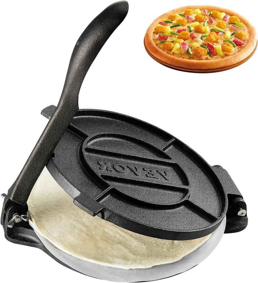 Tortillapers Gietijzer Deegpers Platbrood Maken Versterkt Handvat 8 Inch Zwart