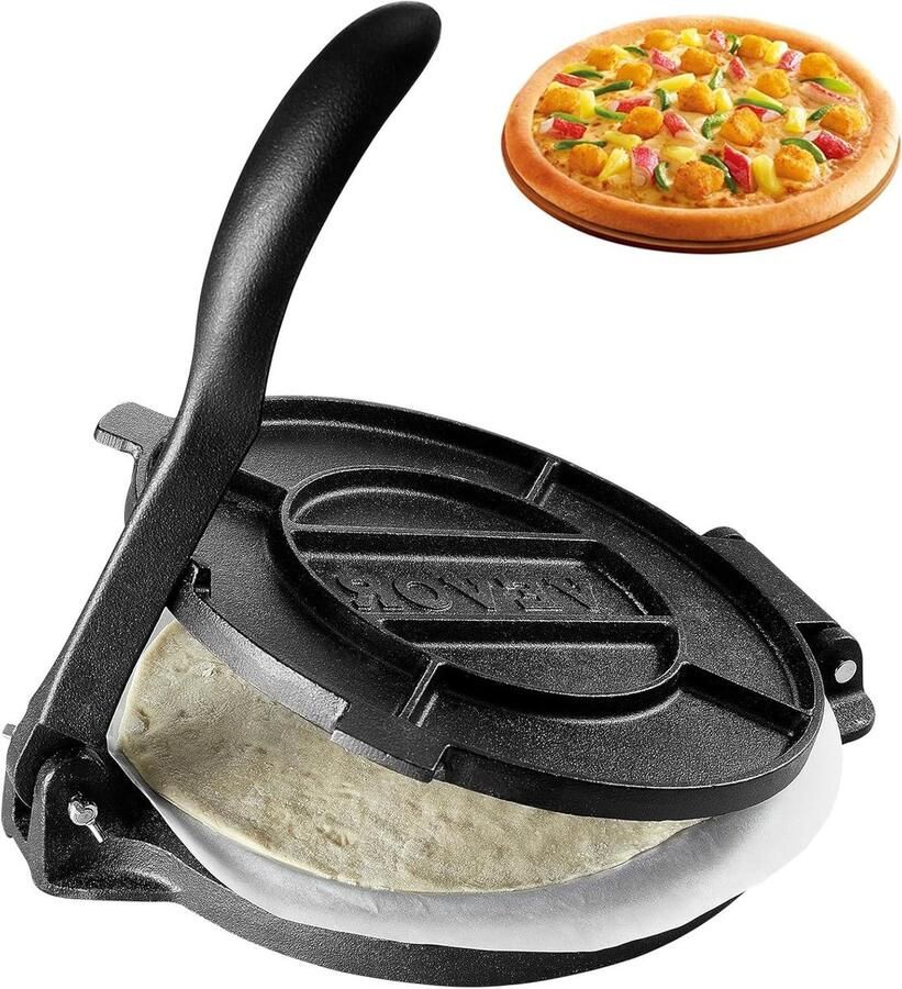 Tortillapers Gietijzer Deegpers Roti Maker Plat Brood Maken Voorgekruid Zonder Montage 25.5 cm Zwart