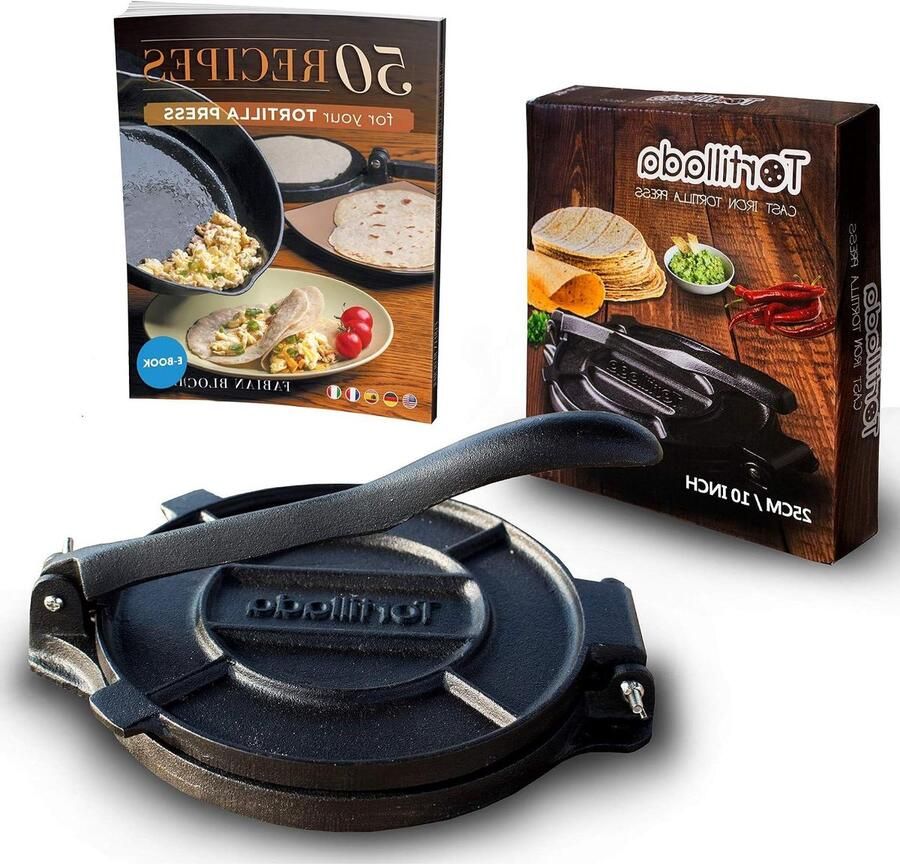 Tortillapers Gietijzer Maak Tortilla's Zelf Eten Maken Inclusief Recepten Ebook 25 cm Diameter Zwart