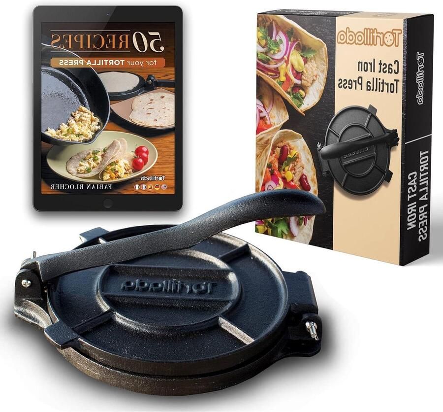 Tortillapers Gietijzer Tortilla Maker Zelf Tortillas Maken Voorgemarineerd Gietijzer 30 cm Zwart