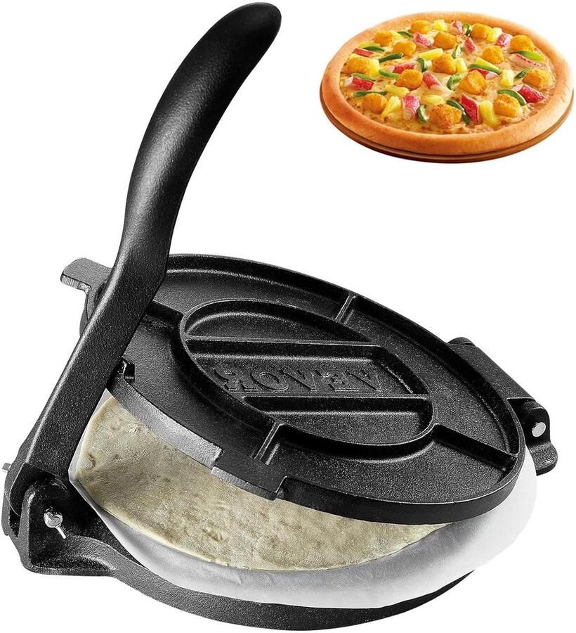 Tortillapers Roti maker Platte deegwaren maken Zwaar gietijzer 25 cm Zilver