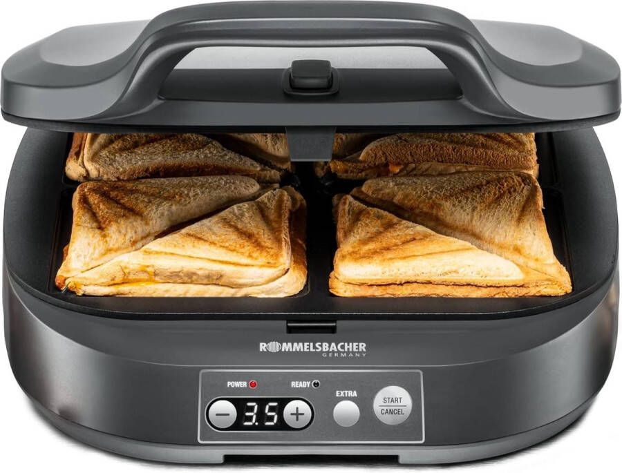 Tosti Apparaat 4 Sandwiches Tosti Ijzer LED Display Anti Aanbaklaag Soft Touch Knoppen - Foto 1