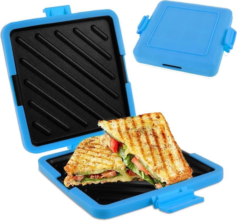 Tosti Apparaat Broodrooster Sandwich Maker Tosti Broodrooster Magnetronbestendige Siliconen Sandwichmaker Draadloze Sandwichmaker Antiaanbaklaag Voor Kantoor Studentenkamer En Magnetron Blauw