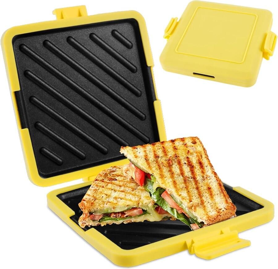 Tosti Apparaat Broodrooster Sandwich Maker Tosti Broodrooster Magnetronbestendige Siliconen Sandwichmaker Draadloze Sandwichmaker Antiaanbaklaag Voor Kantoor Studentenkamer En Magnetron geel