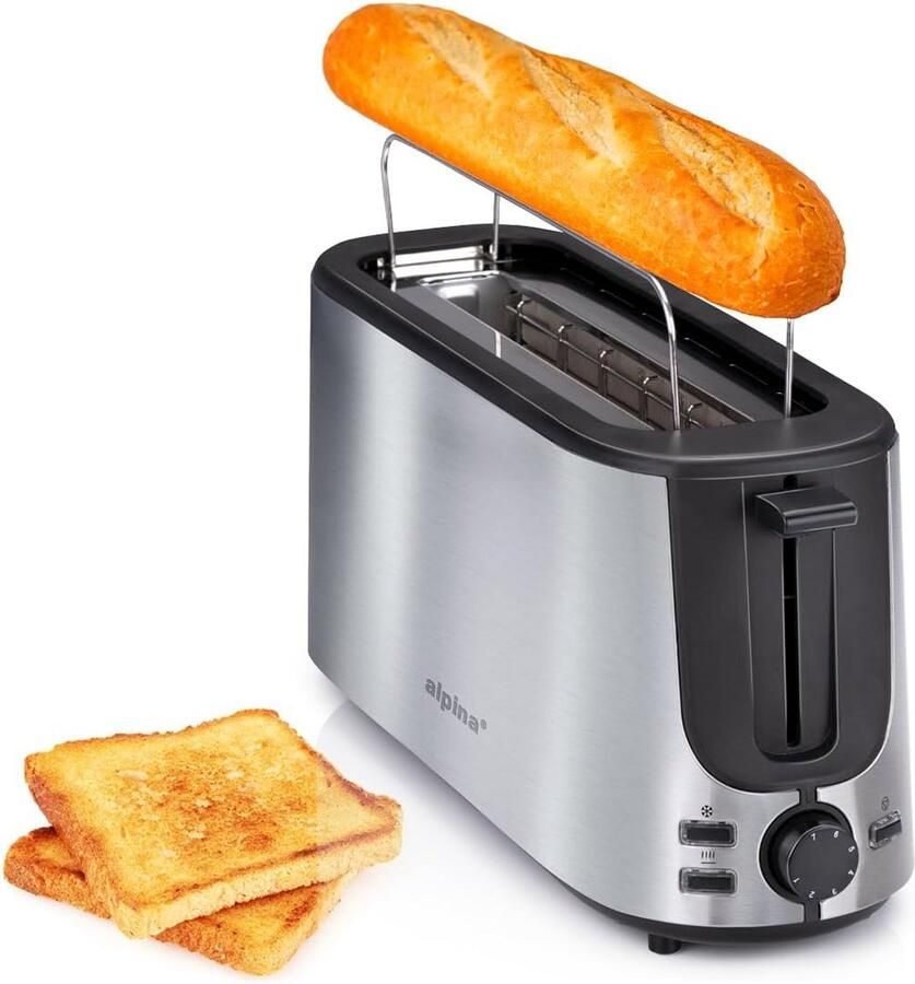Tosti Apparaat met Lange Sleuf voor 2 Broodjes 7 Warmtestanden & Ontdooifunctie