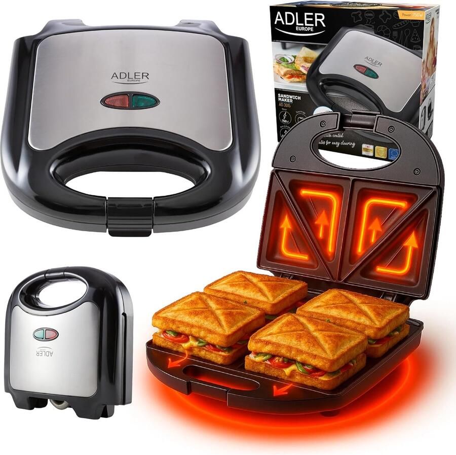 Tosti Apparaat Sandwichmaker Panini Lekker Broodje Antiaanbaklaag 23 x 8 x 225 cm Zwart Grijs