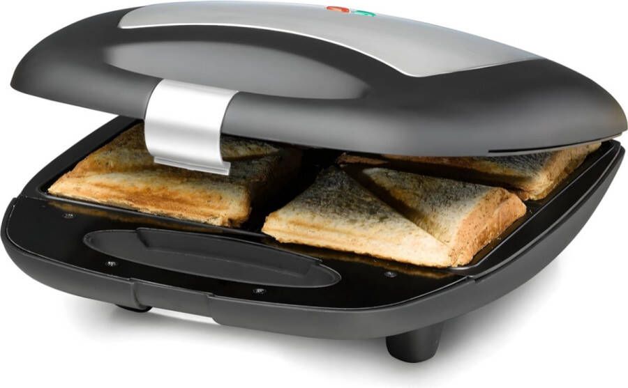 Tosti Apparaat Sandwichtoaster Geschikt voor 4 Tosties Gemakkelijk te Reinigen Compact & Draagbaar Antikleefcoating Zwart