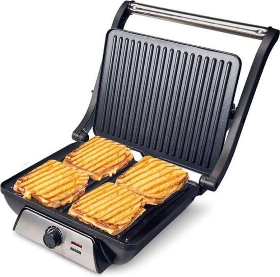 Tosti-apparaat XL Contactgrill Panini Snelle Maaltijden Temperatuurregeling 4 Tosti's Zilver RVS