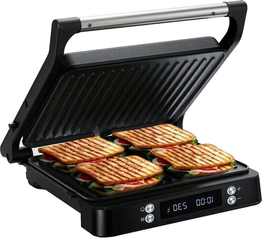 Tosti Apparaat XL Panini Grill Snacks Maken Timer Temperatuurregeling Voor 4 Tosti's Zwart