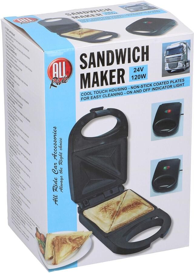 Tosti-ijzer Compact Zwart 24 Volt 120 Watt Vrachtwagen Camping Reizen Sandwichmaker Contactgrill