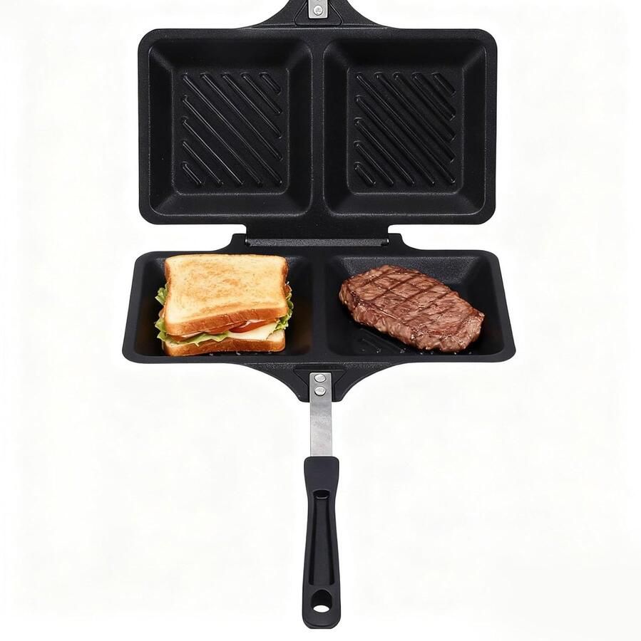 Tosti IJzer Dubbelzijdig Grill Snelle Lunch Antiaanbaklaag 25x14cm Pan Zwart