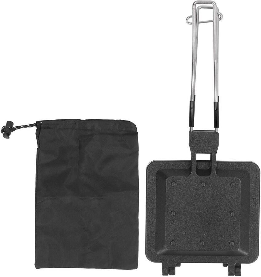 Tosti-ijzer Ontbijtmaker Pers Kamperen Buiten Koken Opvouwbaar Draagbaar 20 x 15 cm Zwart