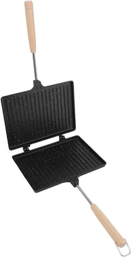 Tosti IJzer Sandwichmaker Broodrooster Ontbijt Bereiden Dubbelzijdig Grillen 27x24x5 cm Zwart