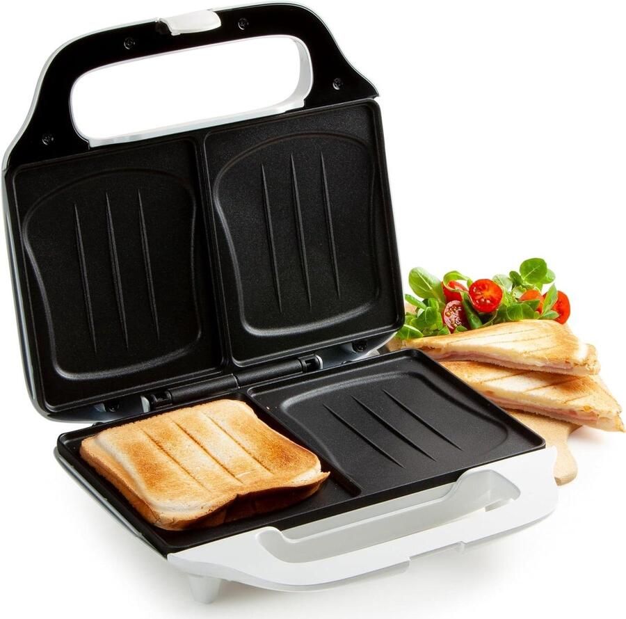 Tosti-ijzer XL Sandwichmaker Snelle lunches maken Grote schelpvormige tosti's 900 Watt Wit