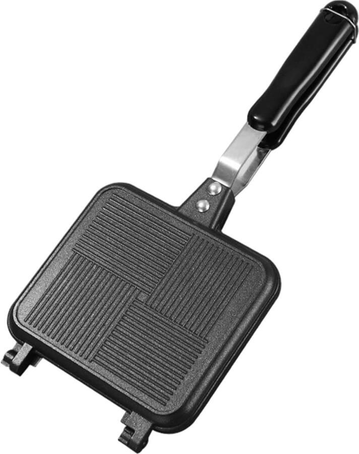 Camping Toastie Maker Brood Koekenpan Sandwiches Maken Dubbelzijdig Grillen 36 x 17 cm Zwart