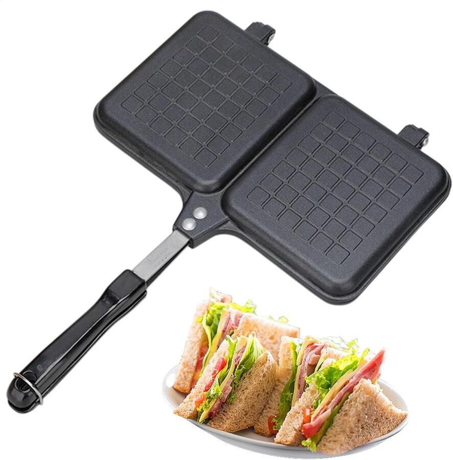 Tosti Maker Broodrooster Pan Snelle Maaltijden Dubbel Paneel 36x25 cm Zwart