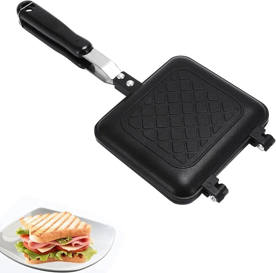 Tosti Maker Pan Sandwich Grill Snacks Maken Anti-aanbaklaag 36 x 16 cm Zwart