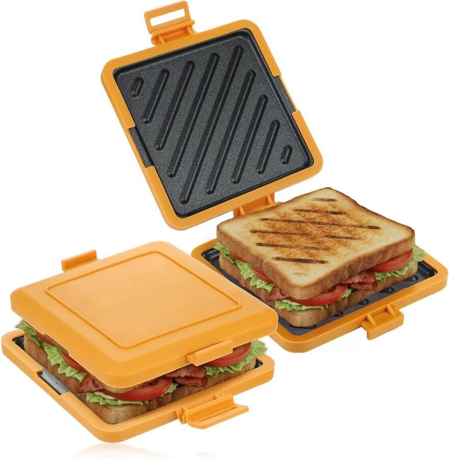 Tosti Maker Sandwich Grill Magnetron Bereiding Antiaanbak Dubbele Platen 2 Stuks Oranje