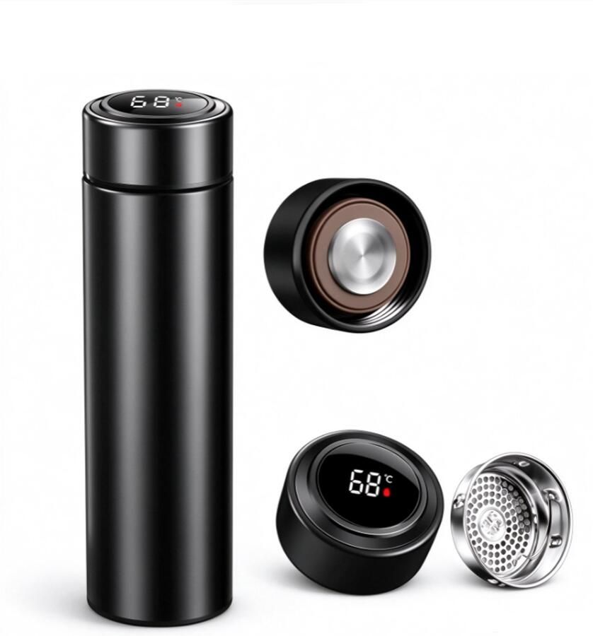 Touch‑screen LED verwarmingsbeker 500 ml dubbelwandige roestvrijstalen draagbare waterkoker houdt 12 uur warm en 24 uur koud