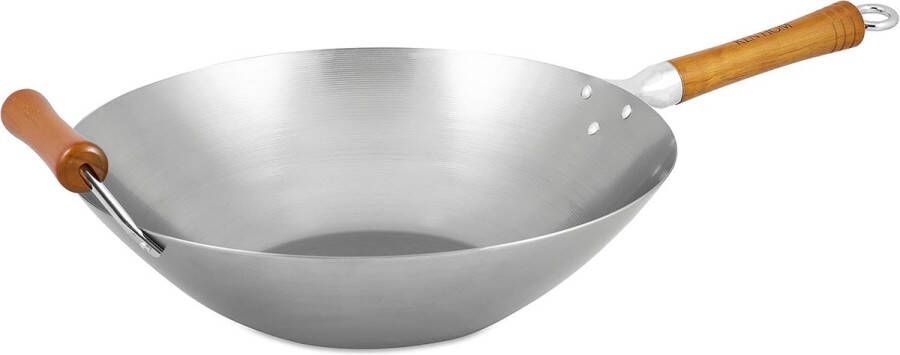 Traditionele 36cm Koolstofstaal Wok met Antiaanbaklaag voor Inductiekookplaten