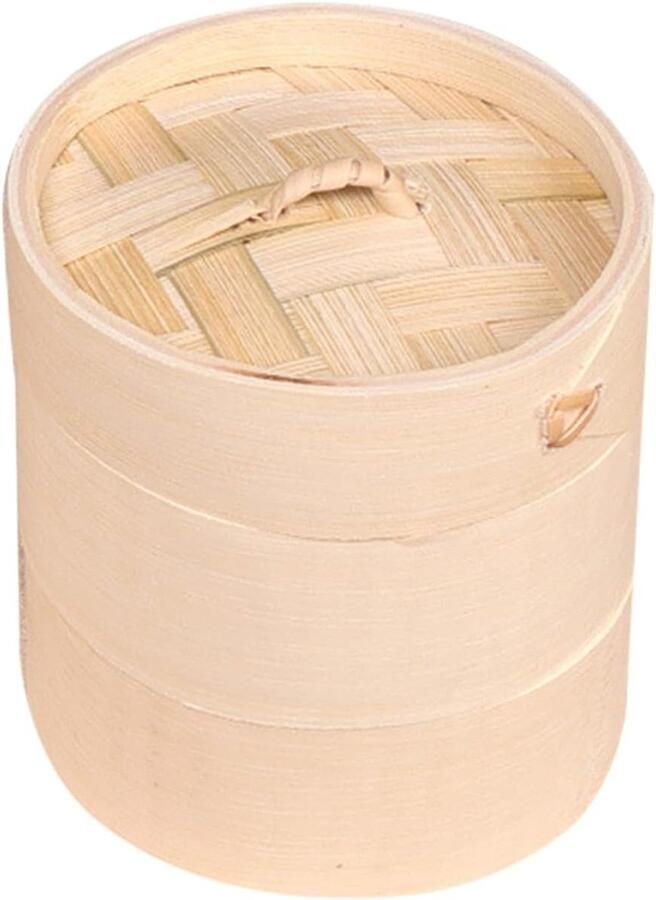 Traditionele Bamboestomer van 16CM voor Dim Sum Dumplings en Vis Twee Lagen met Deksel voor Gezond Koken