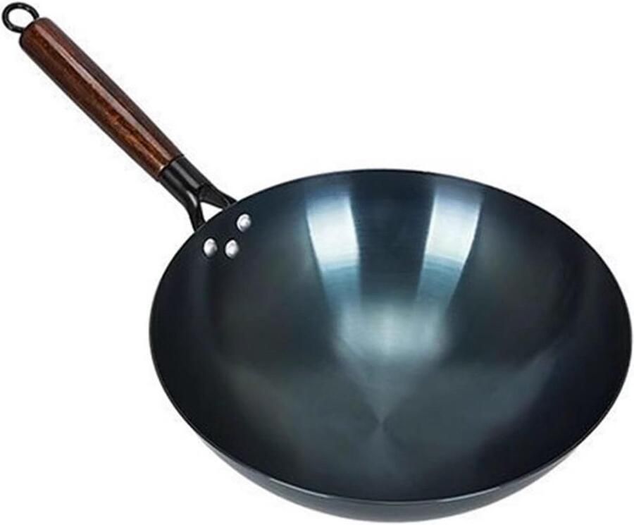 Traditionele Chinese Wok Pan van Gerefd IJzer Rond Bodem Anti-Aanbak Gezond Koken voor Thuis en Restaurants 34cm