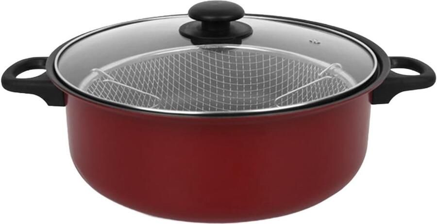 Traditionele frituurpan – Diameter 26 cm – Met frituurmand en glazen deksel – Bak goudbruine knapperige friet op de traditionele manier – Geschikt voor alle warmtebronnen inclusief inductie