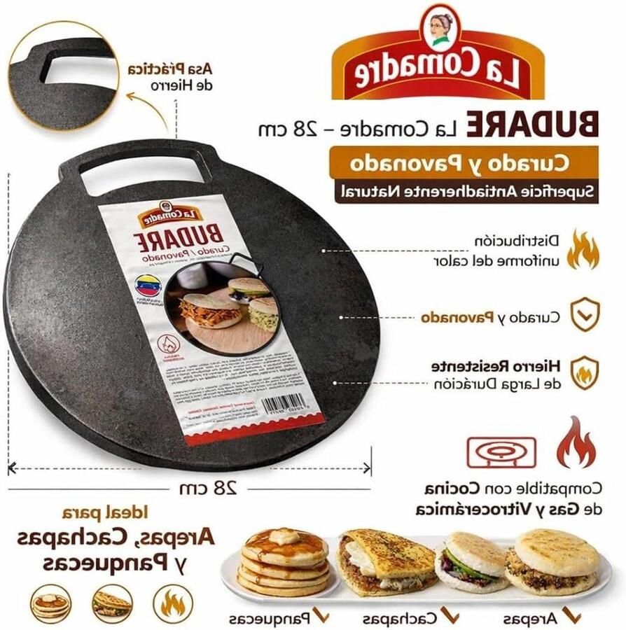 Traditionele Grillplaat Arepa Pan Pannenkoekenplaat Latijns-Amerikaans Koken Natuurlijke Antiaanbaklaag 28 cm Zwart