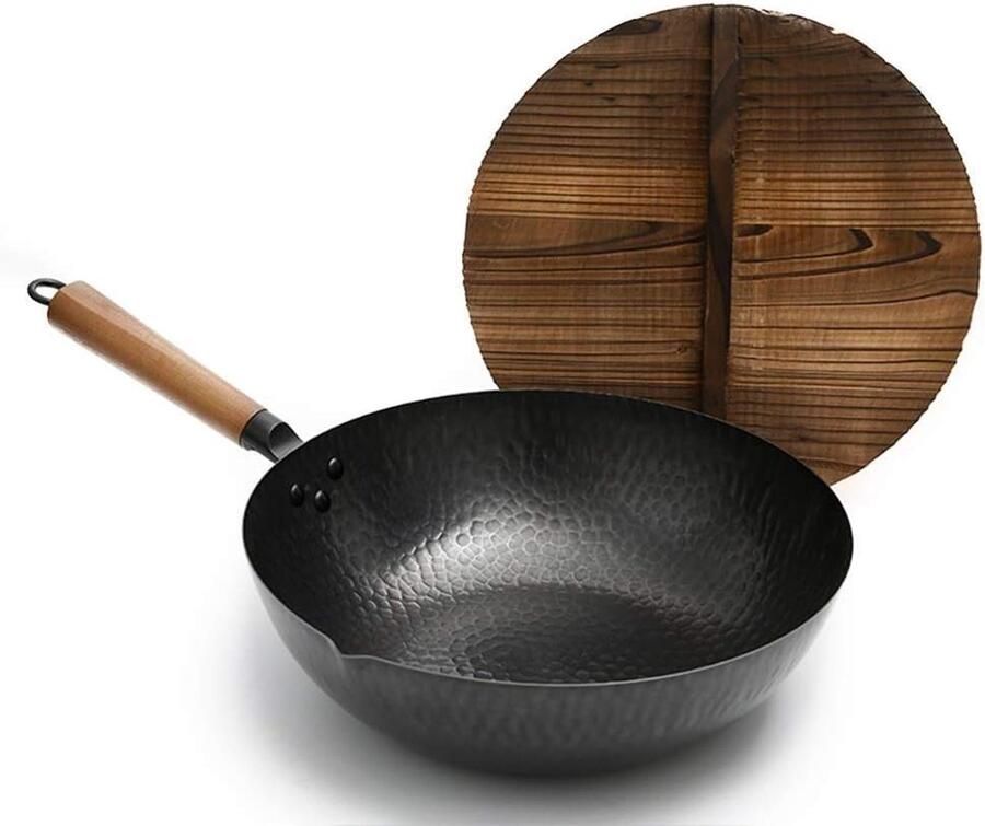 Traditionele ijzeren wok Gietijzeren koekenpan Aziatisch koken Handgehamerd ontwerp Niet gespecificeerd Zwart