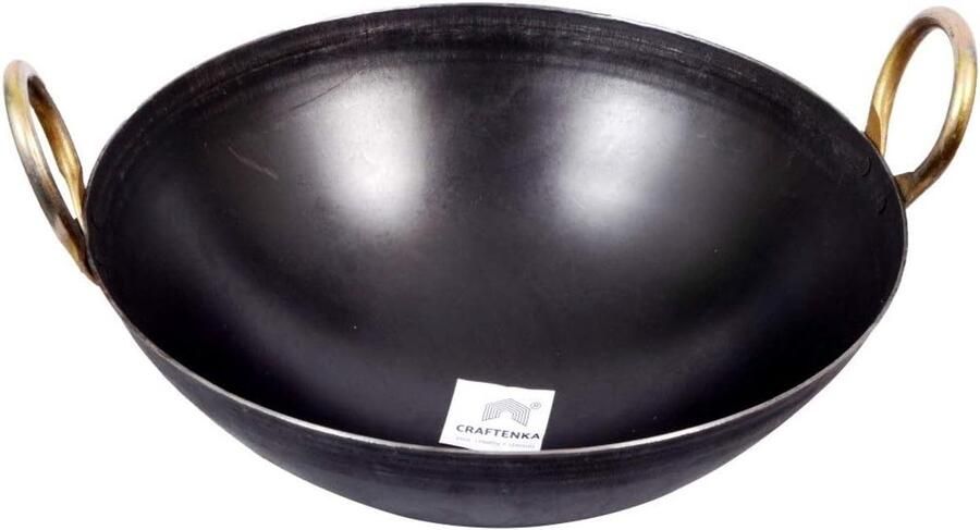 Traditionele Kadhai Braadpan Koekenpan Heerlijk Koken Handgemaakt Gietijzer 255 cm Zwart