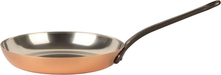 Traditionele Koperen Braadpan met Tinlaag en Gietijzeren Handvat 28 cm