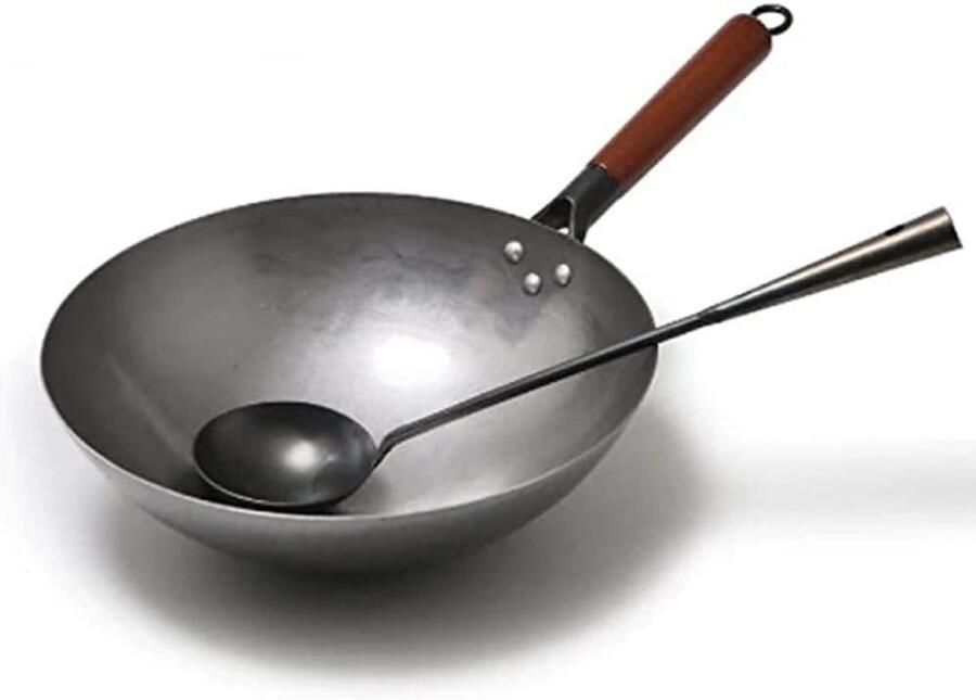 Traditionele Wok Handgemaakte Koekenpan Aziatisch Koken Gelijkmatige Verwarming Diameter 34 cm Zwart