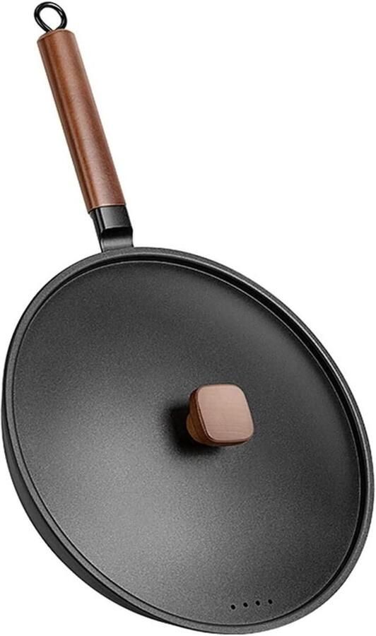 Traditionele Wok Koekenpan Heerlijk Koken Houten Handvat 30 cm Zwart
