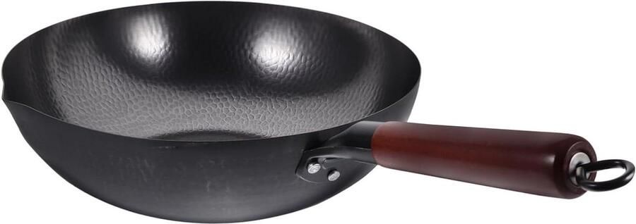 Ijzeren Wok Koekenpan Wokpan Koken en Bakken Snelle Warmtegeleiding 32 Cm Diameter Zoals Getoond