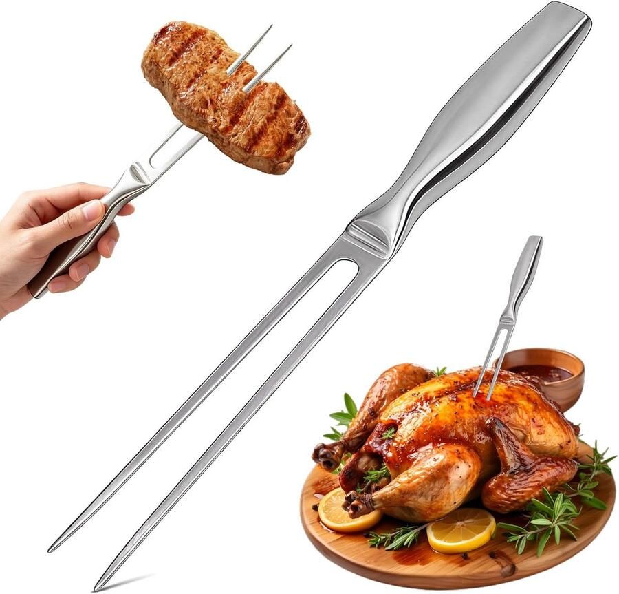 Trancheervork van Roestvrij Staal Vleesvork met Ergonomische Handgreep Professionele Vleesvork Trancheervork met Ergonomisch Handvat Antislip Lang Handvat voor Grillen Kamperen Keuken