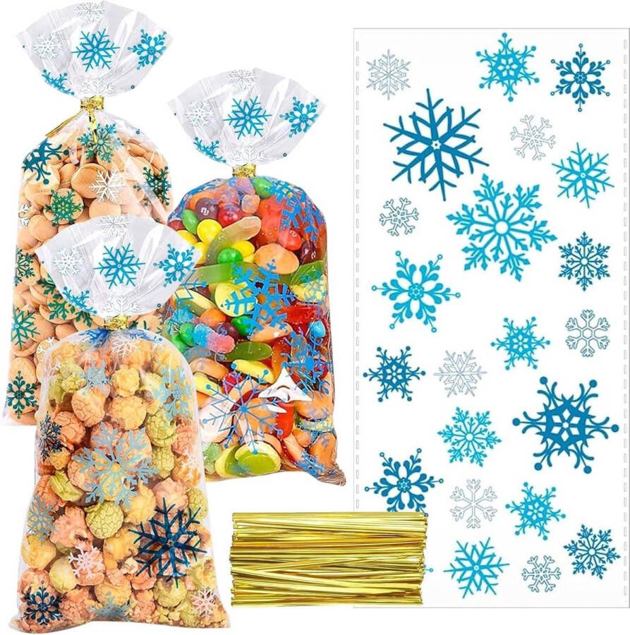Transparante kerstmis koekjeszakjes 100 stuks Sneeuwvlok cellofaanzakjes Snoepzakjes om te vullen met bonbons