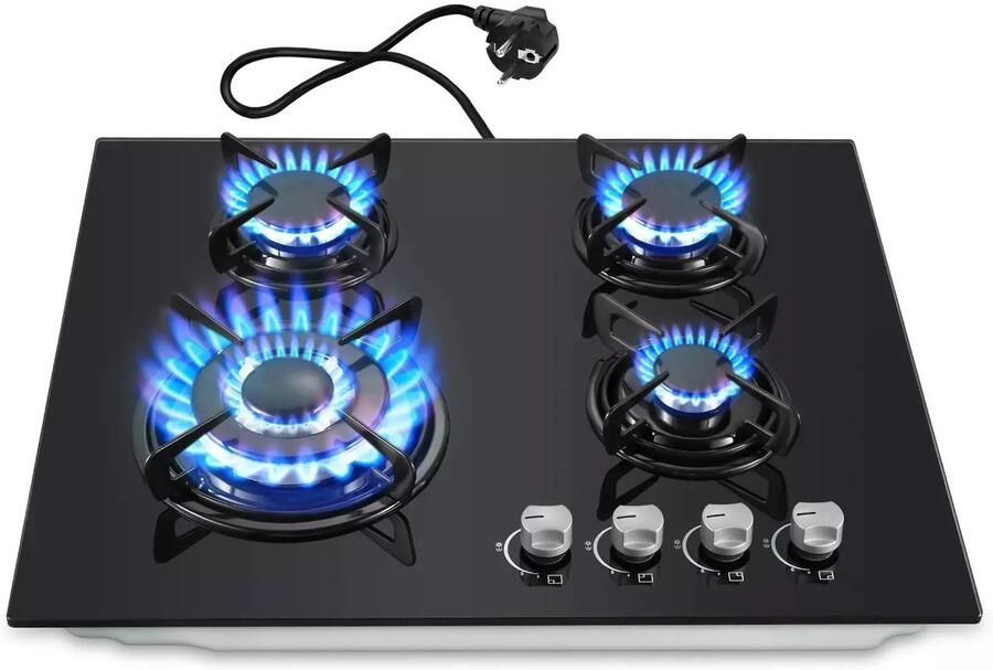 Trendique Gasfornuis Gaskookplaat inbouw Gasfornuis 60 cm Kookplaat gas Glaskeramisch 4 Pits