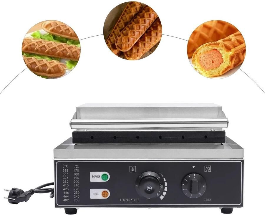 TrendWave 1500W Hotdog Machine – Professioneel Anti Aanbak Hot Dog Machine 6 Mallen – Worstenbroodjes Tijd Temperatuurregeling