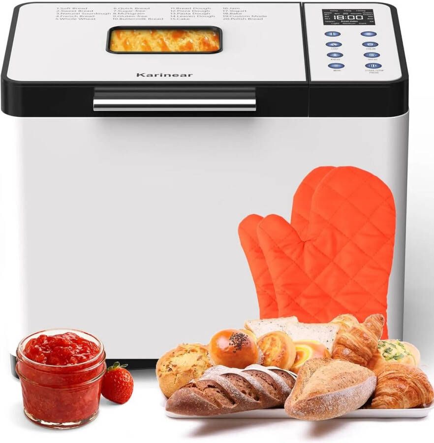 TrendWave Broodbakmachines – Roestvrijstalen Automatische Broodbakmachine – 20 programmafuncties – 3 broodmaten En Tijdvertraging