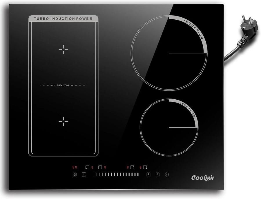 TrendWave Inductiekookplaat 4 Zones met Stekker – 59 cm – 3500 W – Combinatiezone – Slider Touch Bedieningspaneel – 220 V