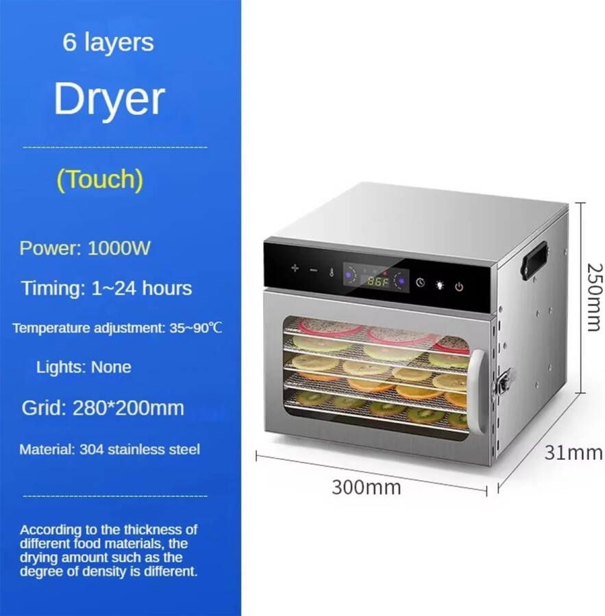 TrendWave Voedseldroger – 6 stapelbare droogrekken – Droog Fruit Machine – Droogoven – Groenten Vlees & Kruiden – Timer – Wit