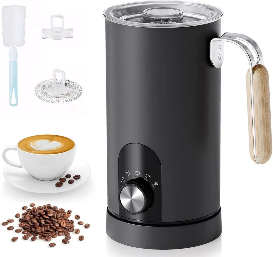 Trexxo Melkopschuimer Elektrische Melkopschuimer 5 in 1 Zwart 590 ML Heet schuim in 120 seconden Warm Koud schuim